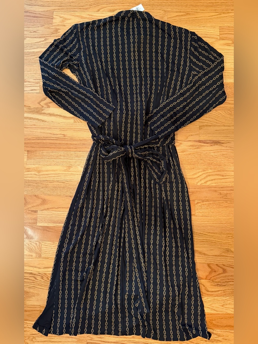 NWT Ann Taylor XL Chain Print Twist Front Midi Dress Black Gold Long Sleeve - Picture 2 of 11
